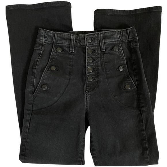 7 FOR ALL MANKIND Portia High Rise Megaflare Jeans Ludlow Black Sailor Buttons - Picture 16 of 16